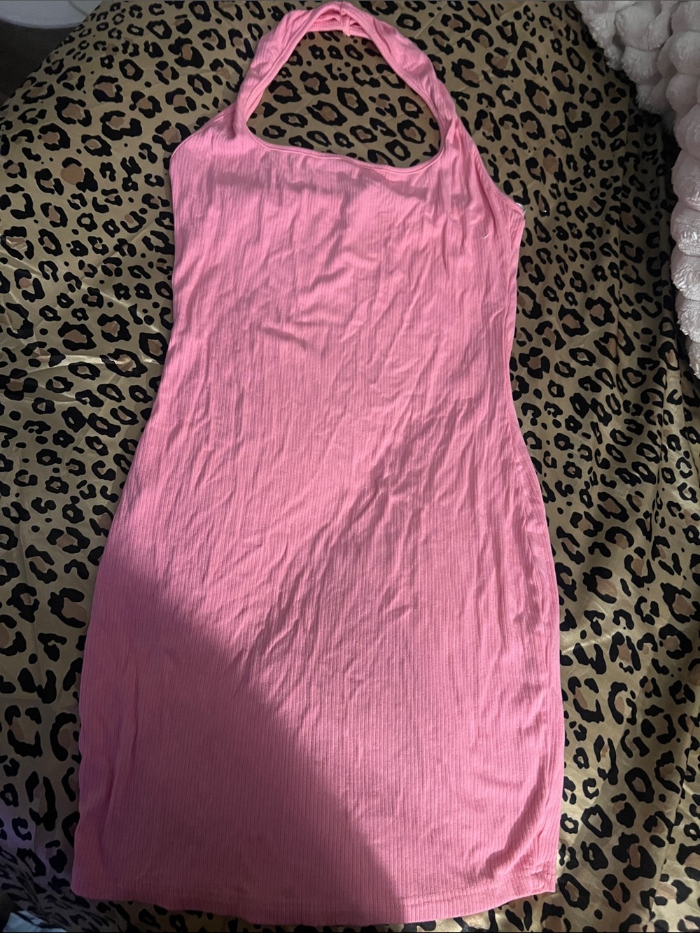 SHEIN Pink Ribbed Halter Tank Top